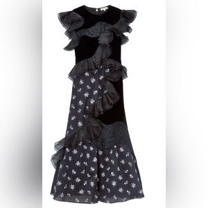 Rebecca Taylor FLORAL JACQUARD & VELVET DRESS